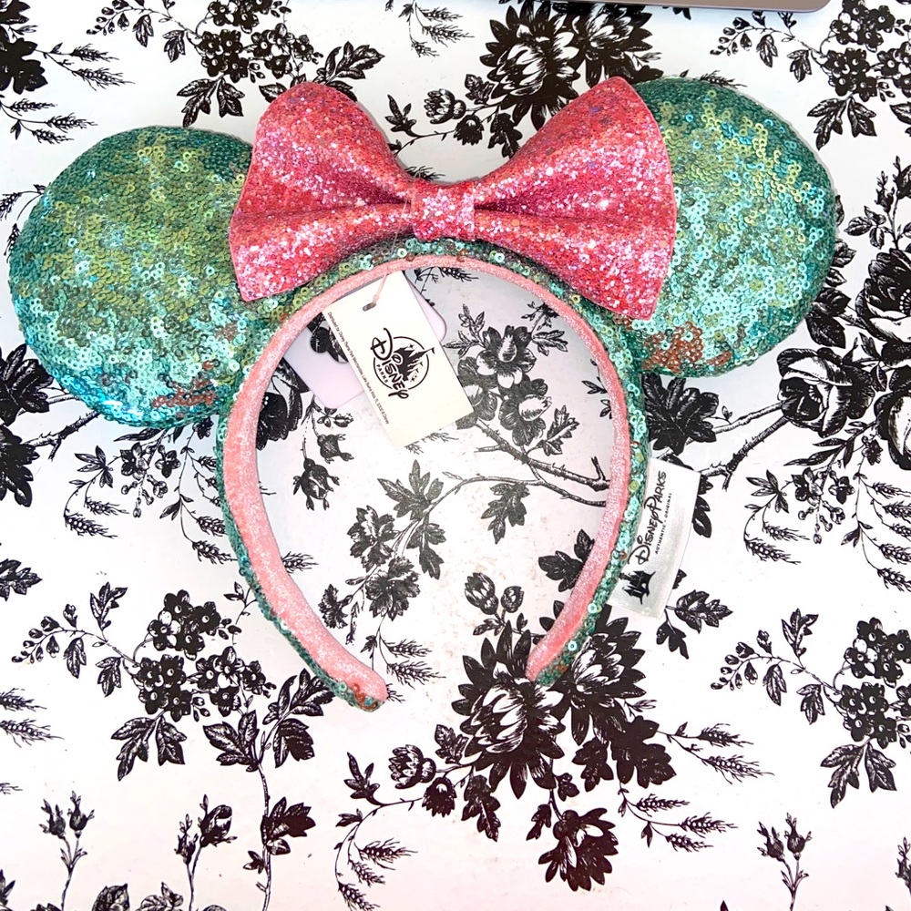 Teal and pink mini mouse ears